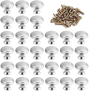 MaYuLa 30Pcs Cabinet Door Knobs Round Mushroom Shape Pull Handle Drawer Knobs Silver Kitchen Cupboard Knobs Chrome with Screws for Bathroom Bedroom Furniture Wardrobe 30MM