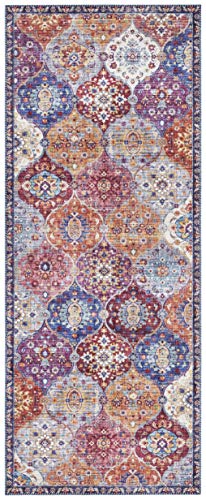 ELLE Decoration Kashmir Ghom Orientalischer Teppich - Kurzflor Vintage-Look Orientalisch Ornamente-Muster Klassischer Orientteppich für Wohnzimmer Esszimmer Flur oder Schlafzimmer Bunt, 80x200cm