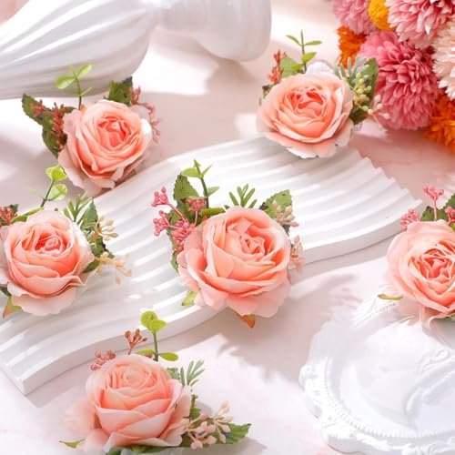 Sherr 60 Pcs Wedding Rose Wrist Corsage Wristlet Band for Bridal Bridesmaid Women Flowers Bracelets Decor Wedding Artificial Flowers for Party Prom Homecoming (Pink) by Sherr - Image 4