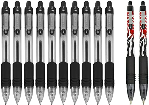 Stylo bille Zebra Z-Grip encre noire pointe moyenne et stylos rouges rétractables