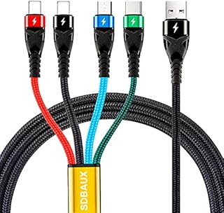 SDBAUX 3A 4 in 1 USB Multi Charger Cable, 1.2M Multi Phone Charger Cables with 2 iP Micro USB Type C Charger Cable Fast Charging for Cell Phone, Samsung, Pxiel, LG, PS5