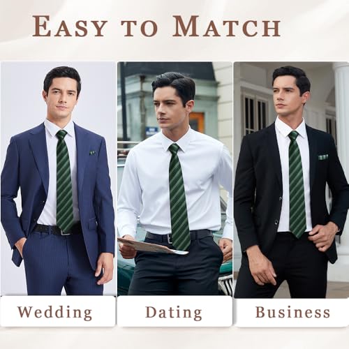 Image of Enlision Mens Ties Stripe Tie and Pocket Square Set Classic Formal Woven Neckties Handkerchief Cufflinks Wedding