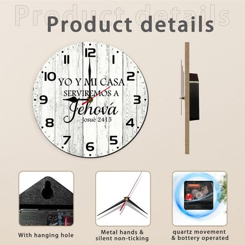 Reloj de pared analógico redondo de madera 12 pulgadas miniatura 5