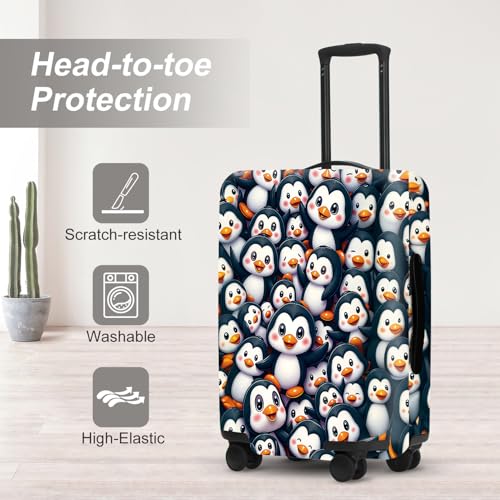 Image of Penguin Luggage Protector, Washable Suitcase Cover Allover Cartoon Penguin Anti-scratch Cute for 32 inch,34 inchBag