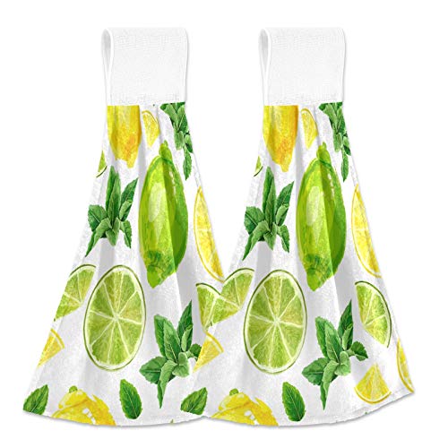 Boccsty Citrus Fruits Lime Lemon Hanging Kitchen Towels 2 Pieces Summer Fruit Dish Cloth Tie Towels Hand Towel Tea Bar Towels for Bathroom Farmhouse Housewarming Tabletop Home