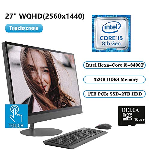 Premium Lenovo IdeaCentre 520 All-in-One Desktop Computer, 27" WQHD(2560x1440) Touchscreen, Intel Hexa-Core i5-8400T