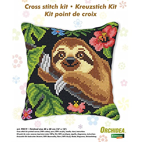 Orchidea Cross Stitch: Cushion Kit, Sloth, 40 x 40cm - Image 2