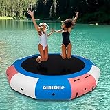GIRISHIP Inflatable Water Trampoline,10FT Floating Lake Trampoline for Adults Portable Bounce Swim Platform for Lake, Pools with Pump and Rope Ladder (Blue-Pink)