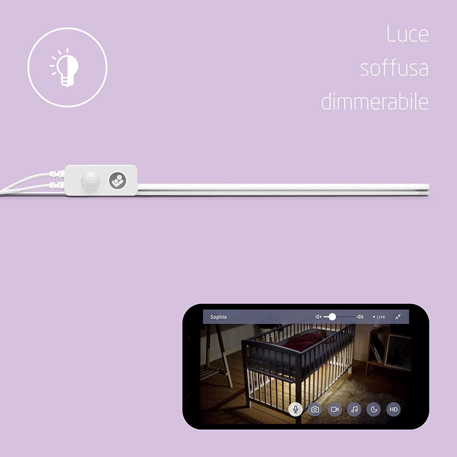 Maxi-Cosi Glow Luce Notturna bambini, luce intelligente dimmerabile multicolore con rilevatore di movimento, attivabile tramite app o comando vocale, compatibile con Amazon Alexa e Google Home