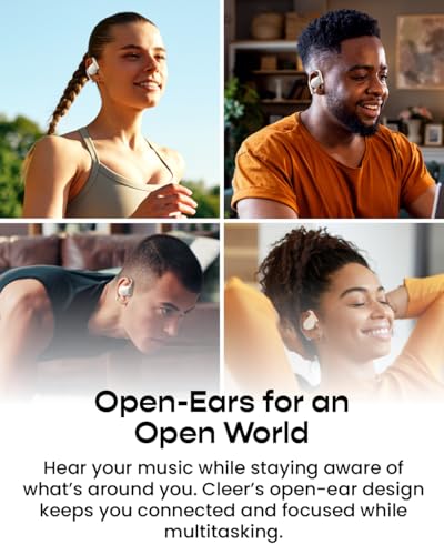 Image of Cleer ARC 5 Open Ear Earbuds with Hooks, Dolby & THX Spatial Audio, 60H Playtime, Fast Charging, Waterproof, Earbuds Wireless Bluetooth, Running Headphones, Water-resistant Open Ear Headphones - White