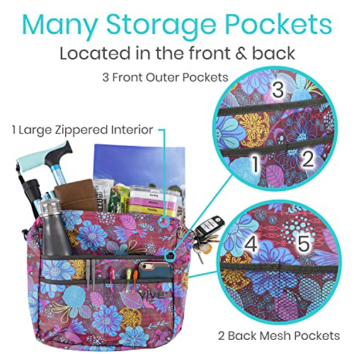 Vive Wheelchair Bag For Accessories - Fits Walkers, Rollators, And Chairs - Adjustable Senior Backpack - Folding Bag For Elderly Women, Rolling Tray Caddy Pouch Adult Tote Attachment, Water Resistant #TOP3