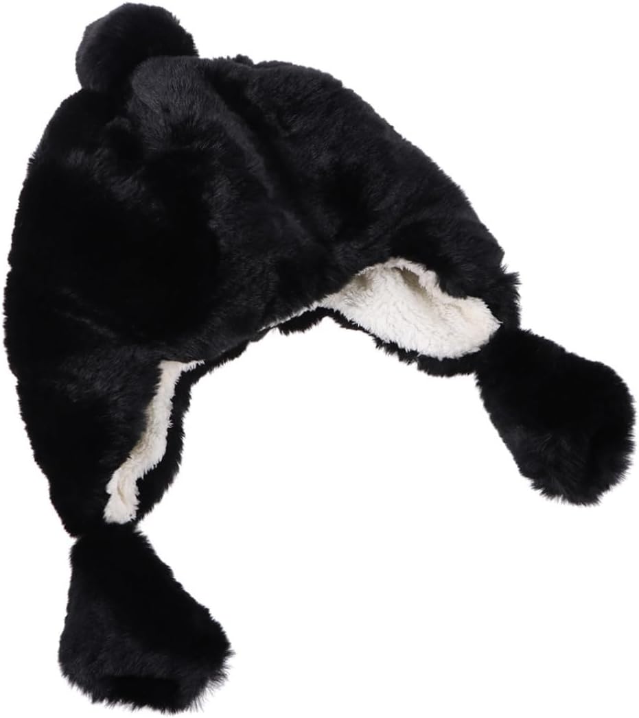 1pc Faux Fur Hat for Women and Girls Warm Earmuff Hair Beanie Cozy Headwear Trapper Hat for Christmas and Holidays Essential Warmth for Ears and Neck Black