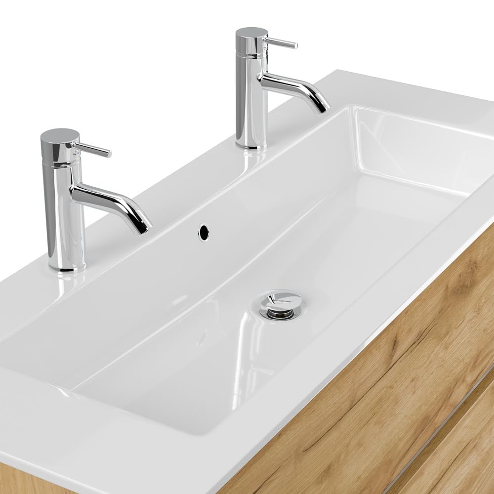 Magnolia Home Doppelbadmöbel Taifun & Waschtisch 120 cm 2 Greif SoftClose Weiß Hochglanz Badezimmerschrank mit Mineralguss Waschbecken