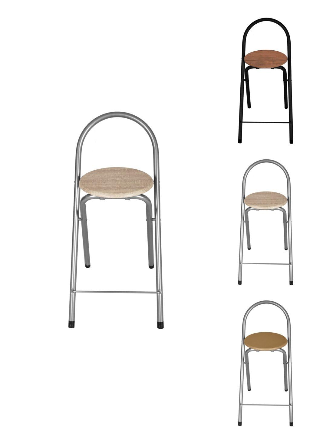 Jardin202 - Taburete Plegable 80x40x45 cm - Elegante y Duradero en Negro y Plata con Reposapiés, Ideal para Cocina | Unidad (Plata/Haya)