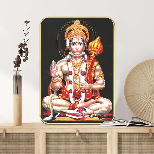 Image of SAF Hanuman Ji Wall Painting | Spiritual Hindu God Wall Art on MDF Board with Golden Frame | Religious Pooja Room, Home Temple & Gift Decor for Positive Energy (13 x 19 Inch) MG01-1045