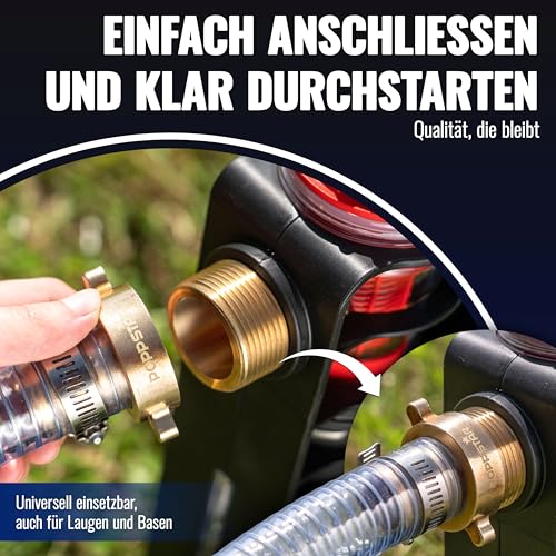 Poppstar Saugschlauch 1 Zoll 7m (ID 25mm, AD 33mm, 4mm Wandstärke), Edelstahlsaugkorb mit Rückschlagventil, Überwurfmutter ID 1 1/4\ (41,9mm), Reduzierstück AD 1\ (33,3mm)