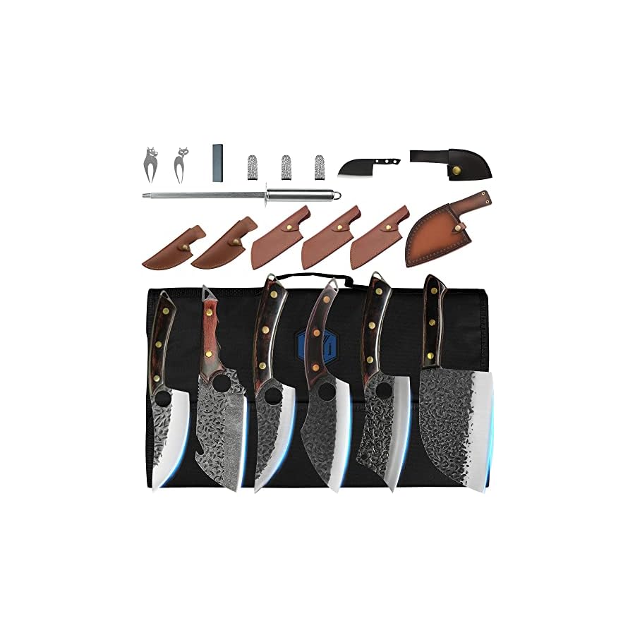 XYJ-FULL-TANG-Camping-Knives-Set-Chinese-Butcher-Knife-Vegetable-Chef-Knives-Slice-Boning-Knives-With-Leather-Knife-SleevesRoll-BagKitchen-Tools XYJ FULL TANG Camping Knives Set Chinese Butcher Vegetable Chef Knives Slice Boning Knives With Leather Sleeves&Roll Bag&Kitchen Tools