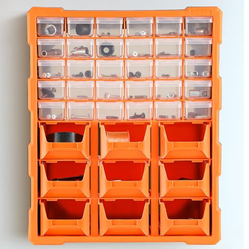 Plastic 39 Drawer Parts Organiser, Wall Mount Tools Boxes Storage Cabinet for Garage Small Nuts Bolts Tool