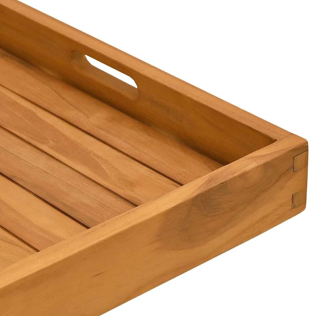 Bandeja de servir de madera maciza de teca de 50 x 50 cm con bordes elevados y asas empotradas, bandeja para servir para buffet, cocina, fiesta, catering, ideal como plato para queso, tartas