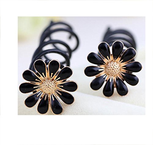 6 Pieces Small Daisy Spiral Hair Pin Screw Hair Pin (Black)