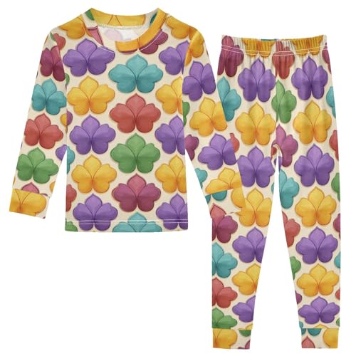 Pajama Sets Long Sleeve Colorful Floral Tiles Repeat Pattern Soft Comfy Sleepwear 2 Piece PJS 3-8T