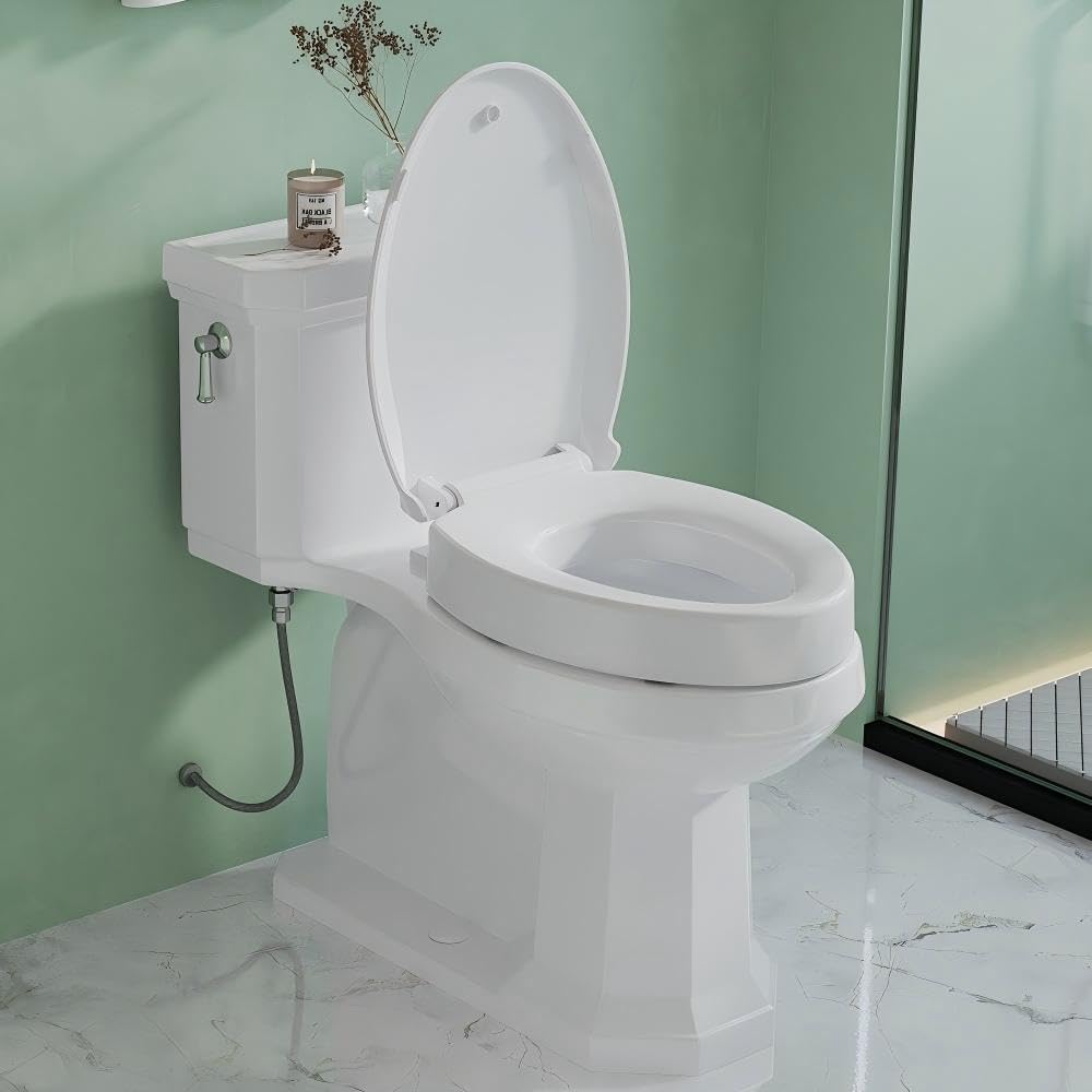 Raised Toilet Seat for Seniors, Elongated Elevated Toilet Seat with Soft Close Lid, Quick Release & Easy Installation, Easy to Clean - Ideal for Elderly, White