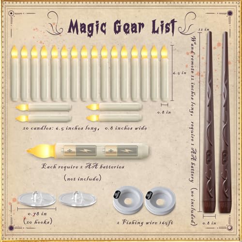 Image of Homemory 20 Pcs Floating Candles with 2 Wand, LED Warm Yellow Magic Deco Candle, Warm Yellow Flameless Taper Candles for Halloween Party Decor