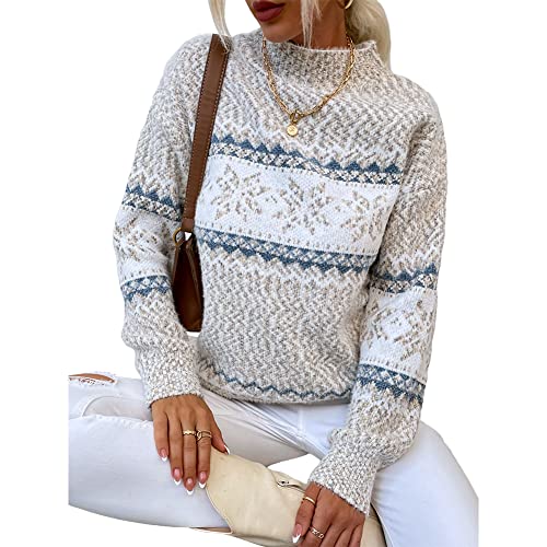 Image of JUNBOON Women's Casual Leopard Print Knitted Pullover Sweaters Long Sleeve Crew Neck Jumper Tops
