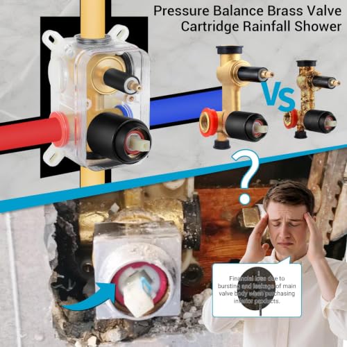 Juego de grifería para ducha de pared de 10 pulgadas, acabado negro mate, cuerpo de válvula | Acero inoxidable 304 resistente a la corrosión, tecnología Air Tech que aumenta la presión un 50 %, diverter de 2 funciones, conexión NPT 1/2 miniatura 5