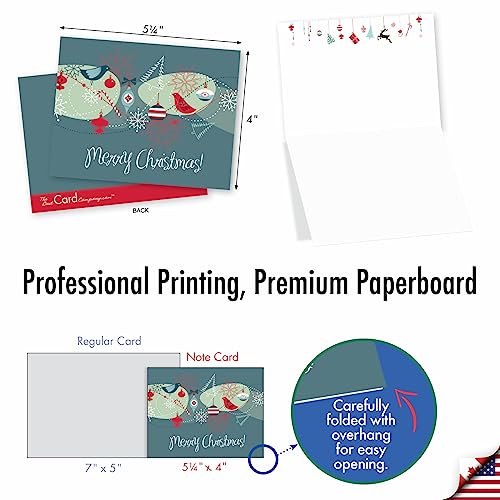 Image of The Best Card Company - 10 Blank Merry Christmas Note Cards (4 x 5.12 Inch) - Boxed Holiday Notecards with Envelopes - Red and Blue Retro Christmas M6663XSB