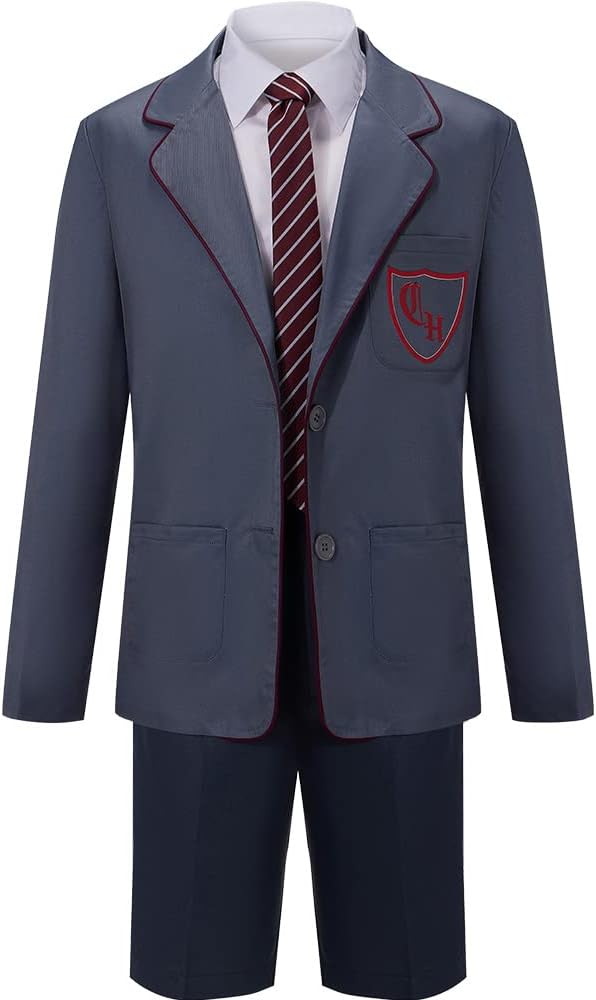 Men The Musical Cosplay Costume Gray School Uniform Shorts Skirt with Tie Halloween Party Outfit