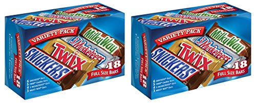 RYG Snickers, Twix, 3 Musketeers & Milky Way Full Size Bars Christmas Candy Variety Mix, 2 Boxes of 18