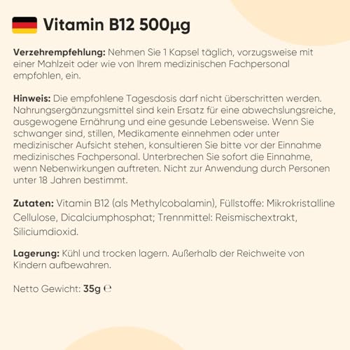 Vitamin B12-500mcg pro Tablette - 365 vegane Tabletten - 1 Jahr Vorrat - Reines Methylcobalamin - Vitamin B 12 trägt zur normalen Funktion des Nervensystems bei (EFSA) - Glutenfrei - WeightWorld