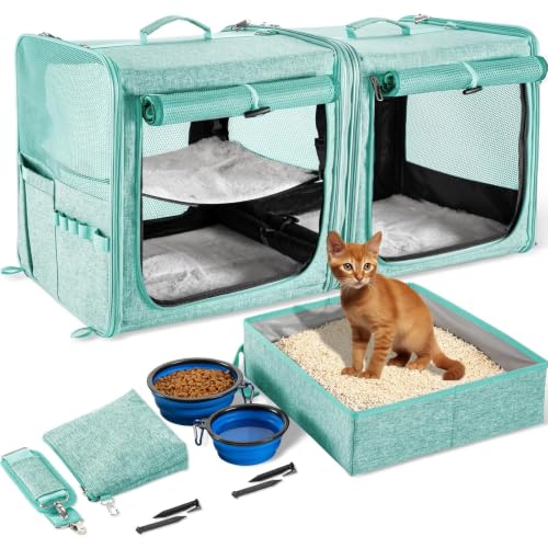 Extra Large Cat Carrier for 2 Cats with Travel Litter Box