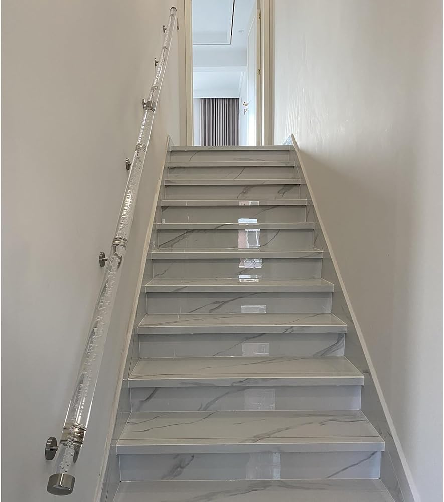 LQSYBHD Clear Acrylic Handrail for Indoor Stairs - 60-140cm Non-Slip Transparent Staircase Handrail, Wall Mount Railing with Brackets(Size:3.28ft/100cm,Color:Gold)