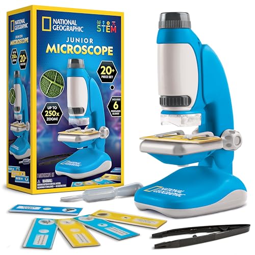 National Geographic Junior Microscope for Kids- Kit Includes Up to 250x Magnification Handheld Mini Attachment, 12 Slides, Lab Guide, Science Toy for...
