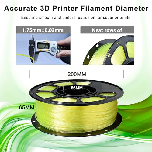 Image of iBOSS PLA Plus Clear Filament 1.75mm, 1kg Spool High Transparency Transparent Lemon Yellow Filament Glitter, PLA+ Neatly Wound 3D Printer Filament, Fast Printing Support