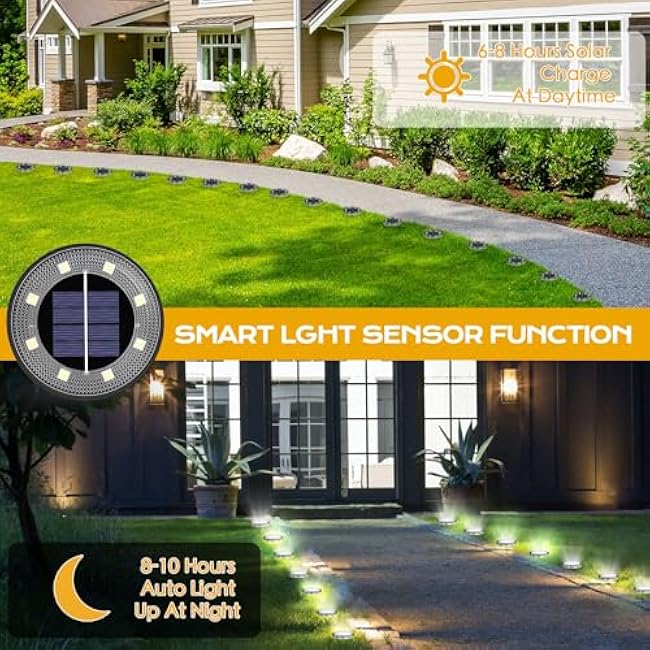 Solar Lights Outdoor 16 Pack, Solar Garden Outdoor Waterproof Pathway Lights Bright In-Ground Light Outdoor Lighting Decor for Lawn, Patio, Yard, Driveway, Step and Walkway White Light