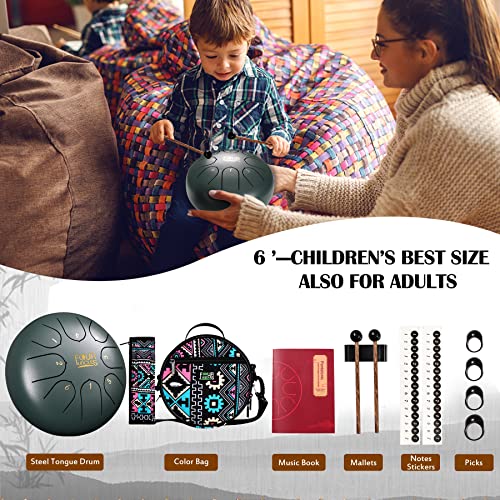 Four Uncles Steel Tongue Drum, Handpan Drum Percussion Instrument Panda Drum C Key With Bag Music Book And Mallets For Meditation Entertainment Musical Education Concert Yoga (6 Inch, Green) #TOP4