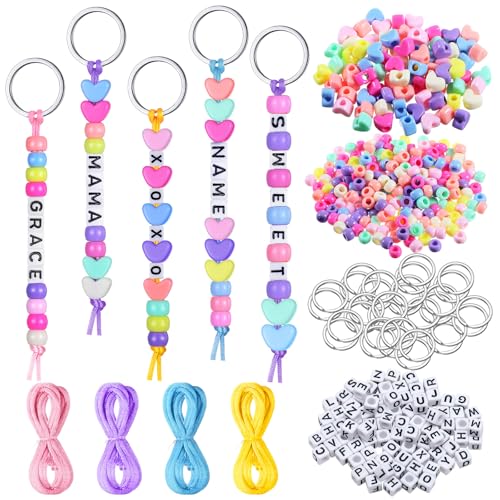 Landical 564 Pcs DIY Bead Keychain Kit Key Chain Making Craft Adjustable Letter Beads String Mama...