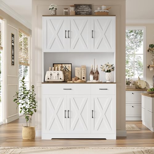 HOSTACK 71"H Kitchen Pantry Storage Cabinet, Farmhouse Hutch Cabinet, White - Image 5