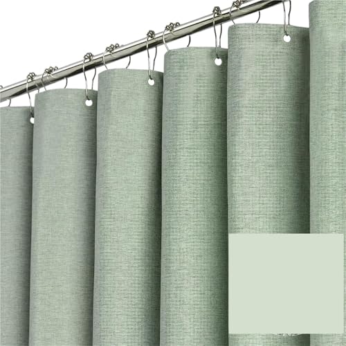 Cortina de Ducha con Ganchos Metal Plateado, Cortinas baño Tela Gruesa Impermeables, Cubierta Grande for bañera para Baño, Ducha, Bañera(Green,W300xH200cm)