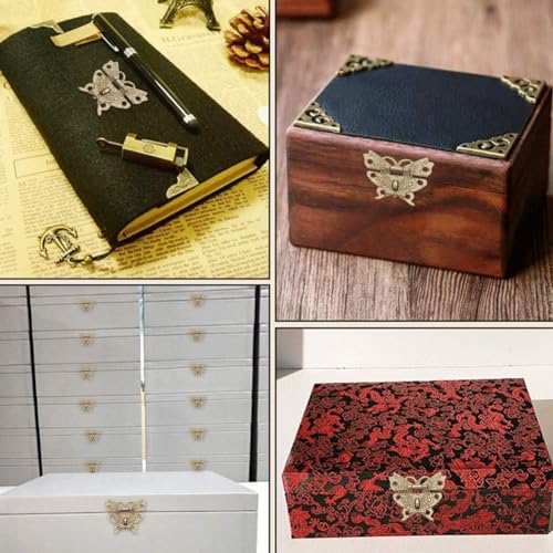 Image of Wooden Jewelry Box,Antique Retro Vintage Butterfly Shaped Decorative Hasp Pad Lock Metal Padlock for Cabinet Furniture Wooden Box