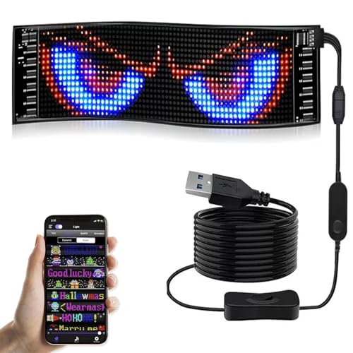 Tableau d'affichage LED Flexible, 17 x 7 cm, écriture RVB programmable Via Application Intelligente Bluetooth, Panneau matriciel Devil Eyes Matrix Panel, pour...