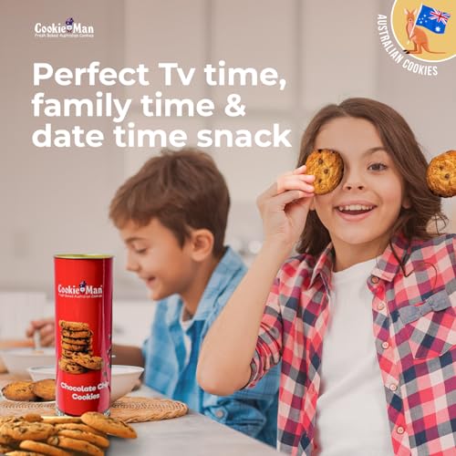 Image of CookieMan Choco Chip Cookies - 200g Canister | Indulgent Chocolate Chip Flavour | Premium Freshly Baked Crunchy Australian Cookies | Perfect for Snacking, Sharing & Gifting (Pack of 2)