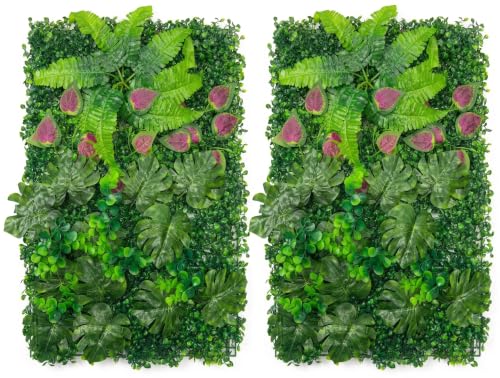 Image of Dekorly Artificial Grass Wall Panels | Indoor Outdoor Decoration | Garden, Floor, Balcony Home Decoration | Vertical Garden Artificial Wall Plants (Monstera Leaf Mat, 58cm x 40cm)