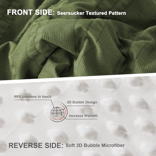 Image of tohrisa Boho Comforter Set Queen Size Striped Pleats Bohemian Seersucker Bedding Set All Season Soft Cozy 3 Pieces Quilt with 2 Pillowcases(90 inchX90 inch Dark Green)