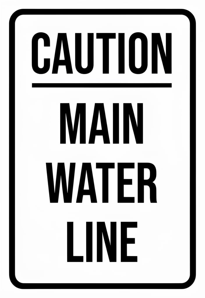 peiyeety Caution Main Water Line Tin Metal Sign 12x8 Inch, Black & White Utility Warning Plaque, Bold Lettering Safety Notice Wall Decor for Home, Basement, Garage, Workshop, Maintenance Room Gift