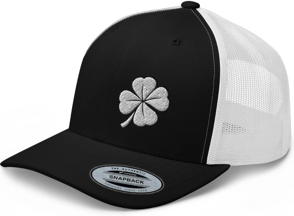 Lucky Clover Collection | Premium Trucker Hat | Embroidered 4 Leaf Irish Lucky Ban Clover Baseball Cap