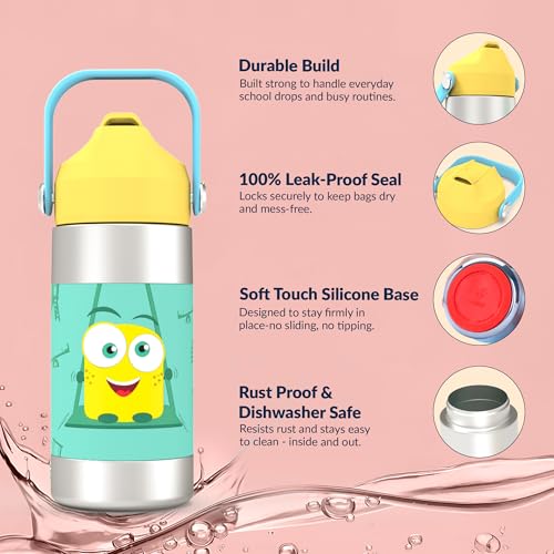 Image of Rabitat Insulated Water Bottle | Stainless Steel Kids 410ml | 20 Hours Hot & Cold | School Bottle for Boys & Girls | Leakproof, BPA Free, Food Grade SS304 | 2 Year Warranty | Mad Eye